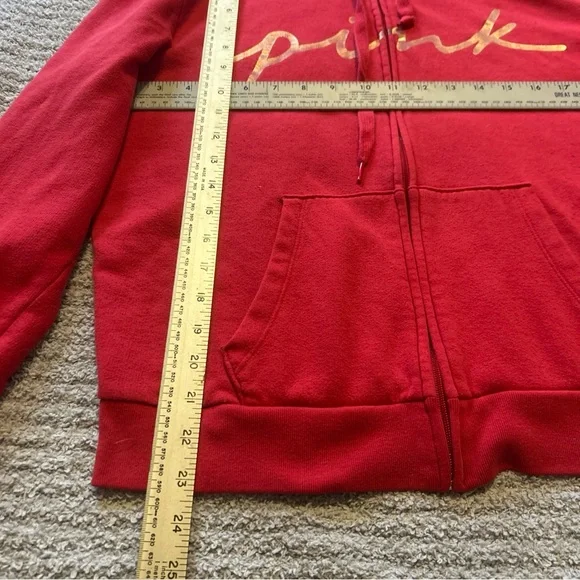 PINK Victoria's Secret Vibrant Red Full Zip Up Hoodie Size Large - Picture 6 of 9